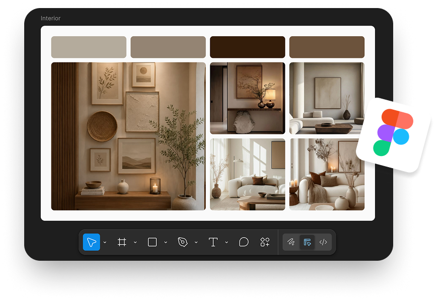 The same board pasted into Figma on a tablet as editable, rearrangeable layers