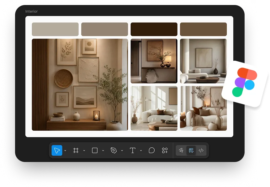The same board pasted into Figma on a tablet as editable, rearrangeable layers